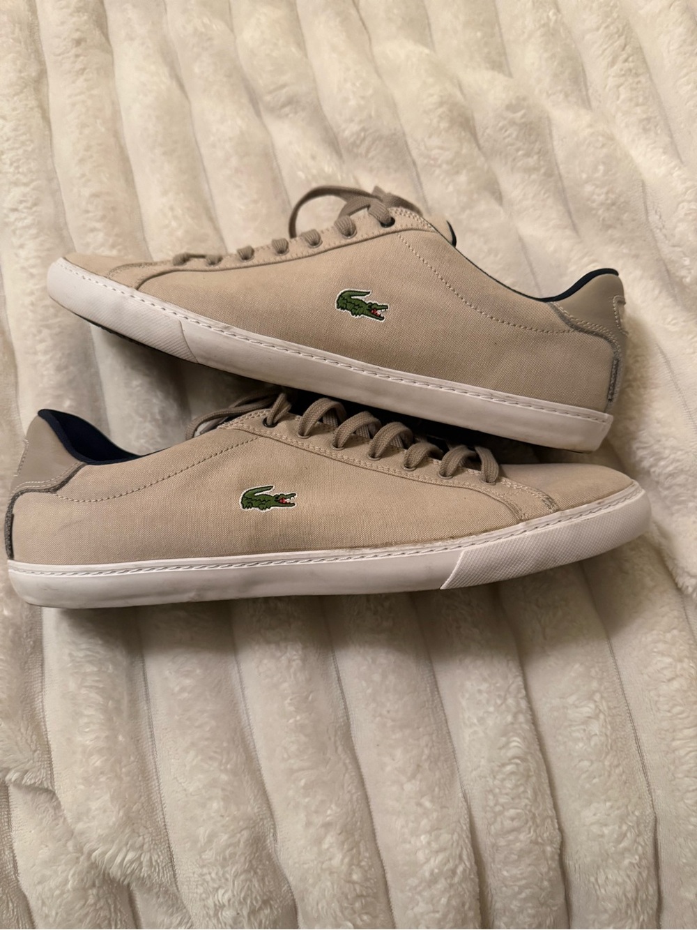 Lacoste Beige Sneakers with Green Crocodile Accent